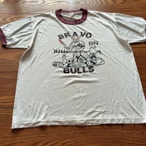80s Military Ft Campbell Police Bravo BN 10th Bulls Single Stitch Ivory Size Med